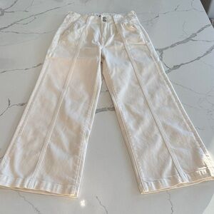 PAIGE Ecru Pintuck Stretch Denim Trousers